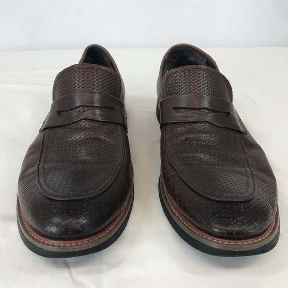 ROBERT GRAHAM ~ MENS 9.5 ~ TAN WOVEN LEATHER PENNY LOAFER DRESS SHOE - Picture 3 of 8